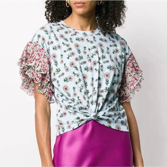 Alice + Olivia Tops - alice + olivia Women’s Dazed Mulit-Colored T-Shirt Pleated Sleeves NWT Medium